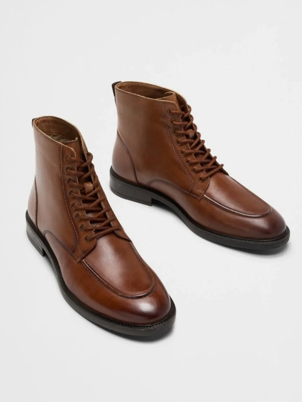 NIB Banana Republic Factory Brown Combo Smooth Leather Moc Toe Boot Size 9